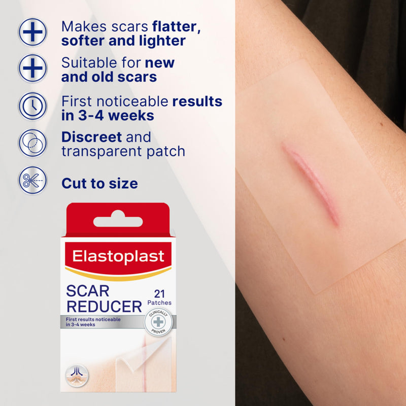 Elastoplast Scar Reducer Plasters (21 Patches), Quick and Convenient Scar Cover Up Treatment, Scar Sheets to Reduce Visibility of Scars, Scar Plaster Pack for Quick Results, Clear 21 Count (Pack of 1) - BeesActive Australia