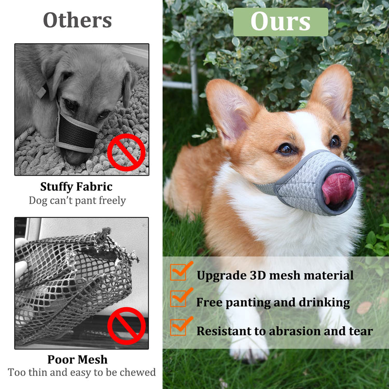 Dog Muzzle, Soft Mesh Muzzle for Small Medium Large Dogs Chihuahua Poodles Beagle Dachshund Corgis Labrador Golden, Puppy Muzzle for Biting Chewing Grooming, Allows Panting Drinking Grey XS-(Snout 5¼”-6”) - BeesActive Australia
