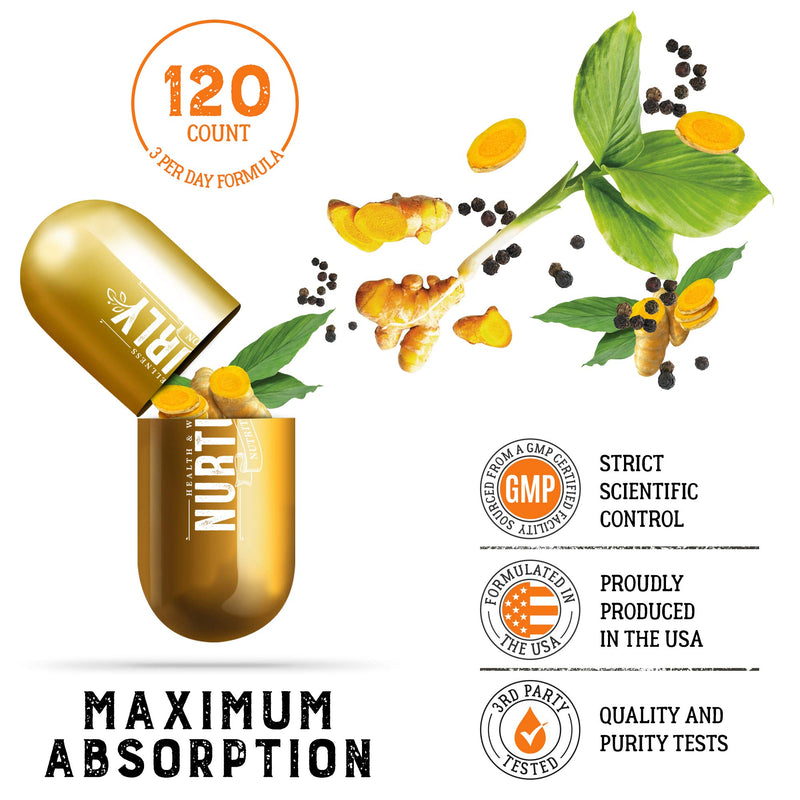 Turmeric Curcumin with BioPerine Black Pepper and 95% Curcuminoids – High Absorption Turmeric Supplements 1300mg for Joint, Hearth & Inflammatory Health – Non-GMO, Gluten Free - 120 Capsules 120 Count (Pack of 1) - BeesActive Australia