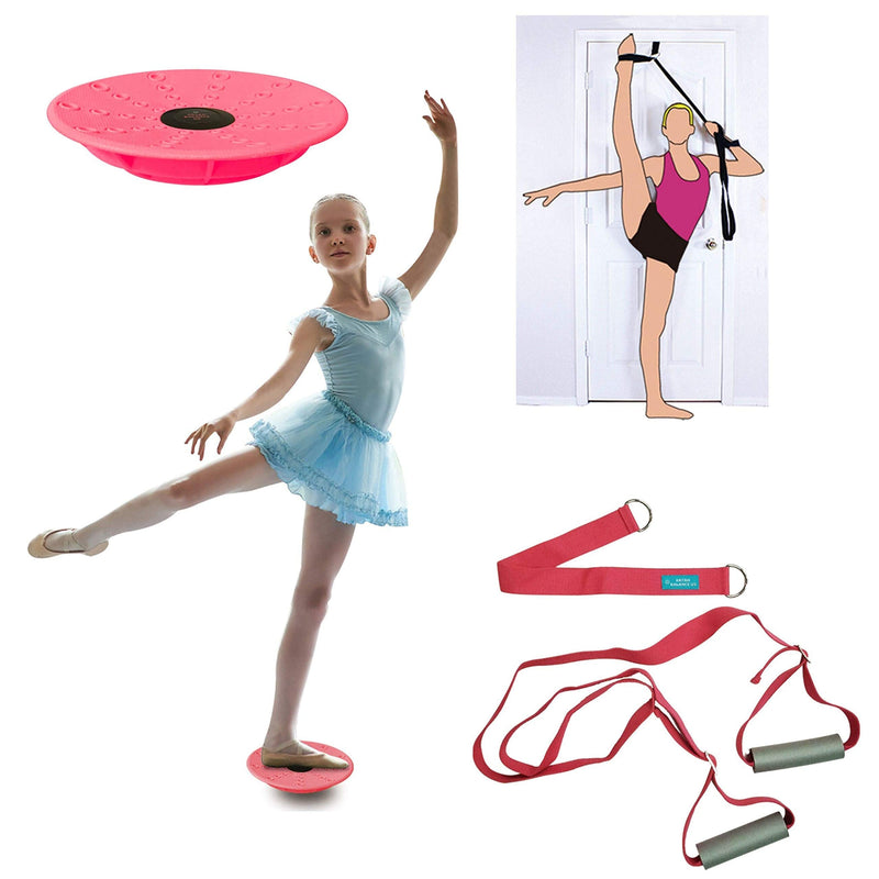 Leg Stretching Strap and Ballet Balance Board, 2 Pc. Set, Stretching, Disc Core Trainer and Flexibility Equipment for Dance, Gymnastics, Cheer or Figure Skating, Portable - BeesActive Australia
