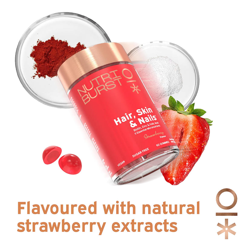 Nutriburst - Hair Skin and Nails Gummies - Biotin Zinc Vitamin E for Thicker Hair & Stronger Nails - Sugar Free Supplements - 60 Gummies 1 Month Supply - Plant Based Suitable for Vegetarians & Vegans Hair, Skin & Nails Advanced Nutrition - BeesActive Australia