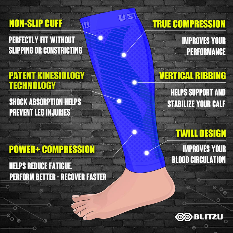 BLITZU Calf Compression Sleeves For Women & Men Runners Leg Compression Socks Blue Large/X-Large - BeesActive Australia