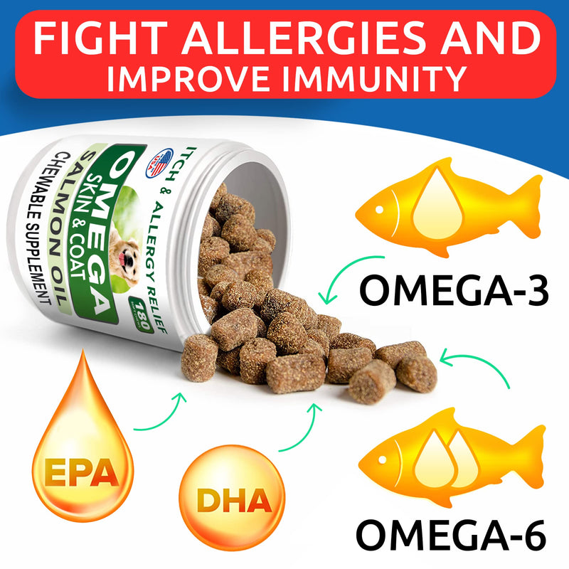 Omega 3 for Dogs + Dog Probiotics Chews Bundle - Itch Relief + Upset Stomach Relief - EPA & DHA Fatty Acids + Enzymes + Prebiotics - Joint Health + Improve Digestion - 120 + 180 Chews - Made in USA - BeesActive Australia