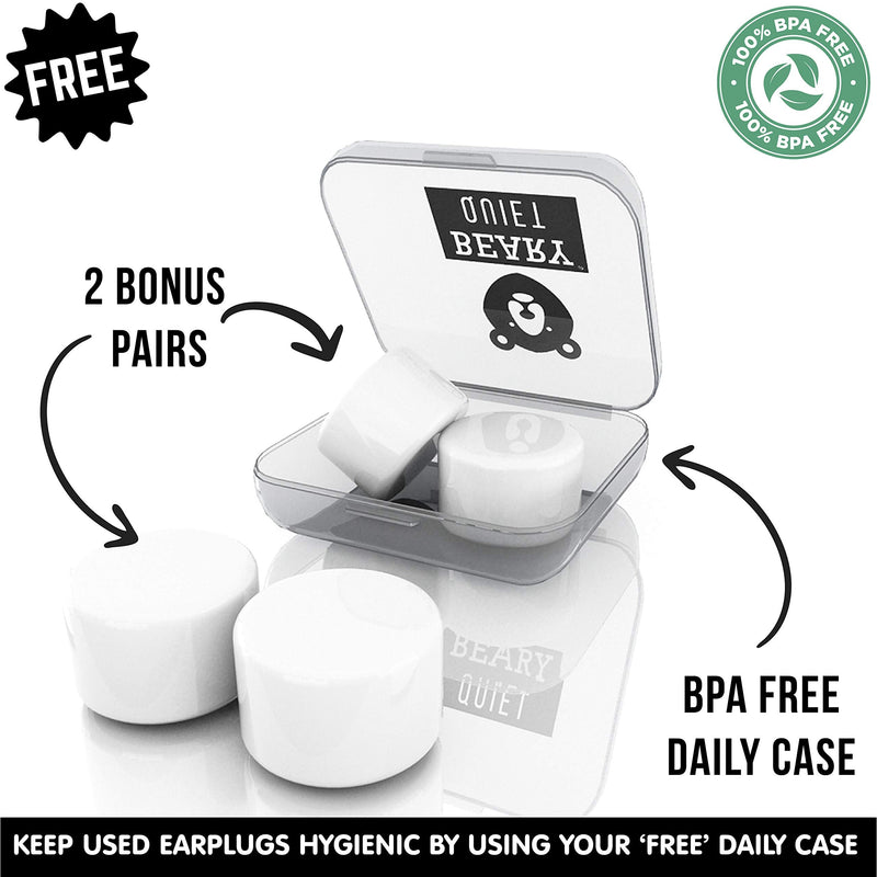 Beary Quiet Silicone Ear Plugs for Sleeping and Noise Cancelling 6 Pairs Free Case Custom Fit Soft Mouldable Earplugs - BeesActive Australia