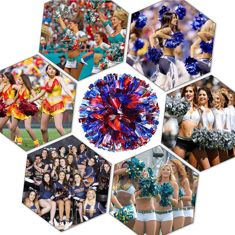 [AUSTRALIA] - 6 Pcs 3 Colors Foil Plastic Cheerleading Pom Poms with Ring Buckle, Cheerleader Pom Poms for Sports Competition, Dance, Party, Team Cheering 