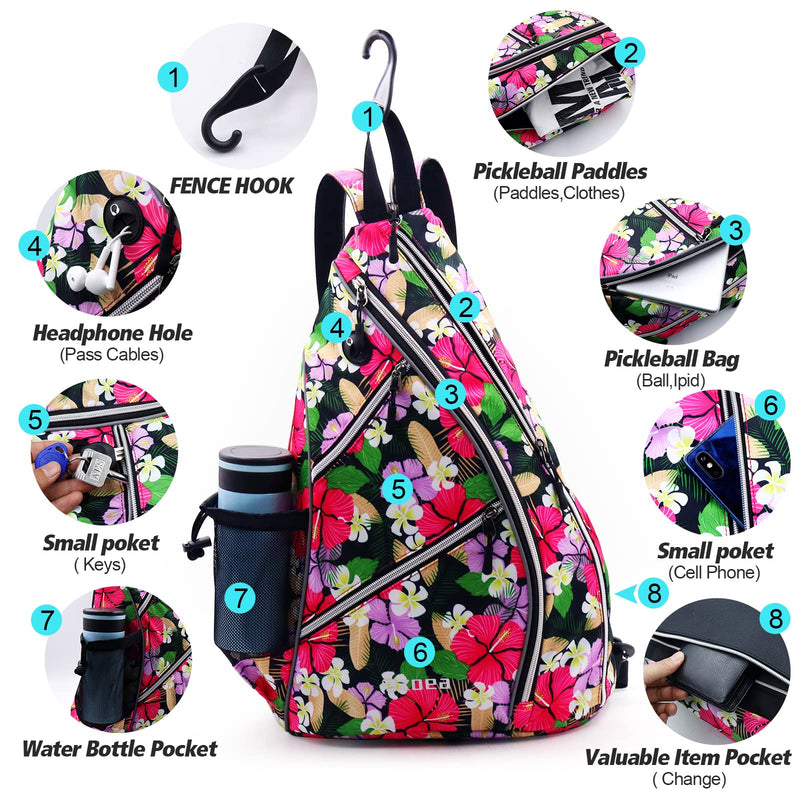 ZOEA Pickleball Bag, Sport Pickleball Sling Bag for Women Man, Adjustable Pickleball Backpack with Fence Hook Water Bottle Holder, Fits 4 Paddles and All Your Other Gear Mixed Purple - BeesActive Australia