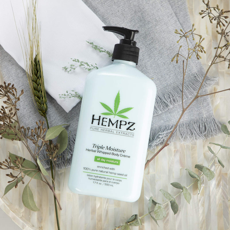 Hempz Natural Triple Moisture Herbal Whipped Body Cream with 100% Pure Hemp Seed Oil for 24-Hour Hydration - Moisturizing Vegan Skin Lotion with Yangu Oil, Peach and Grapefruit - Enriched Moisturizer 17 Fl Oz (Pack of 1) - BeesActive Australia