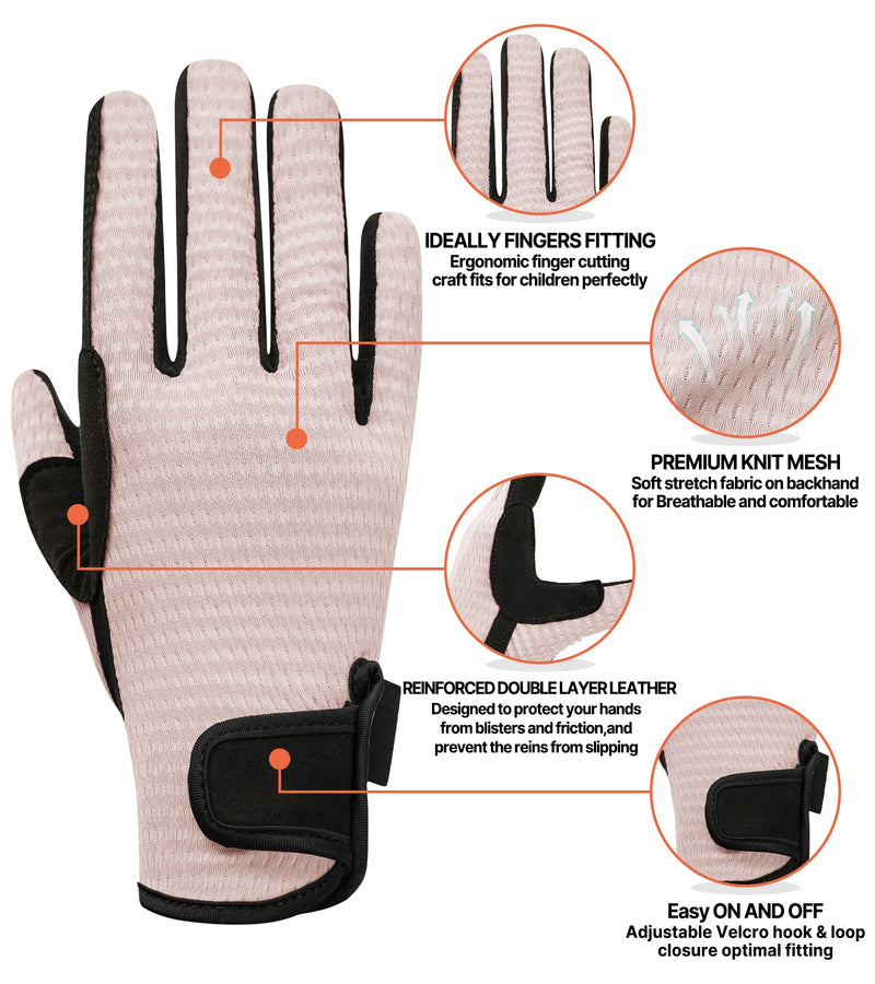 Kids Horse Riding Gloves Equestrian Anti Slip Children Horseback Bike Gardening Fishing Cycling Outdoor Activities Riding Gloves Girls Boys Youth Pink Non-slip Silicone M (Age 8-10) - BeesActive Australia