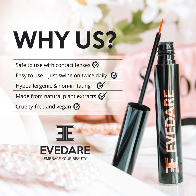 EVEDARE Advanced Eyelash Growth Serum with Enhancing Peptides and Botanical Vitamins for Longer, Thicker, Fuller Lashes, Natural Extracts Improve Strength, Reduce Brittleness (3ML) 0.1 Fl Oz (Pack of 1) 1 Piece - BeesActive Australia