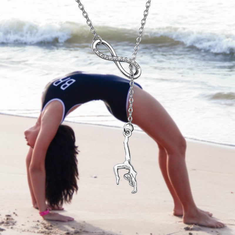 FUSTMW Gymnast Gift Gymnastics Y Necklace Infinity Love Charm Gymnast Jewelry Gymnastics Class Gift for Women Girls silver - BeesActive Australia