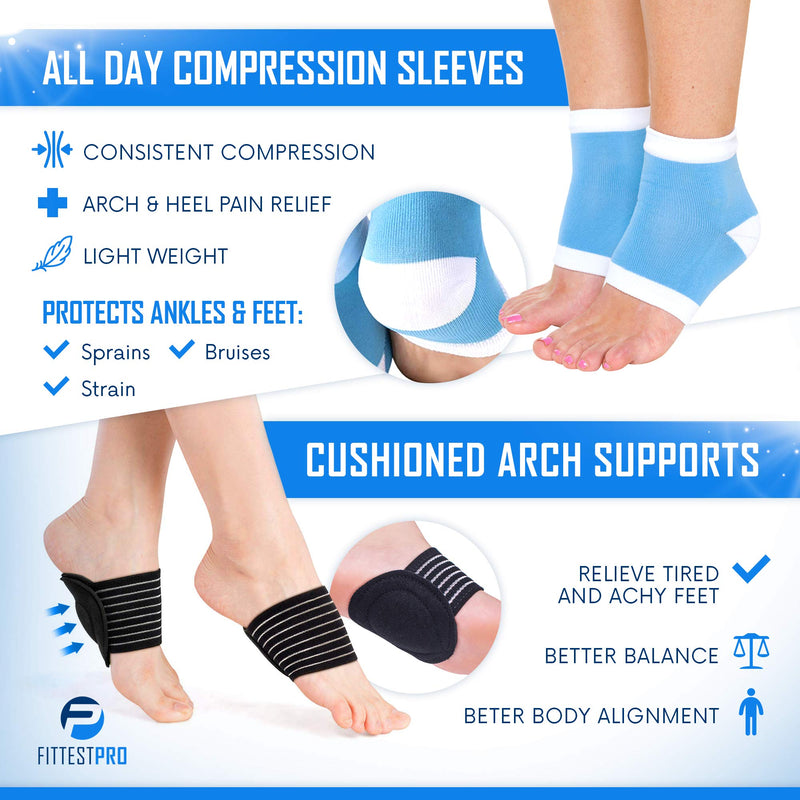 Plantar Fasciitis Foot Pain Relief 14-Piece Kit – Premium Planter Fasciitis Support, Gel Heel Spur & Therapy Wraps, Compression Socks, Foot Sleeves, Arch Supports, Heel Cushion Inserts & Heel Grips STANDARD (Women 8+ | Men 7-11.5) - BeesActive Australia