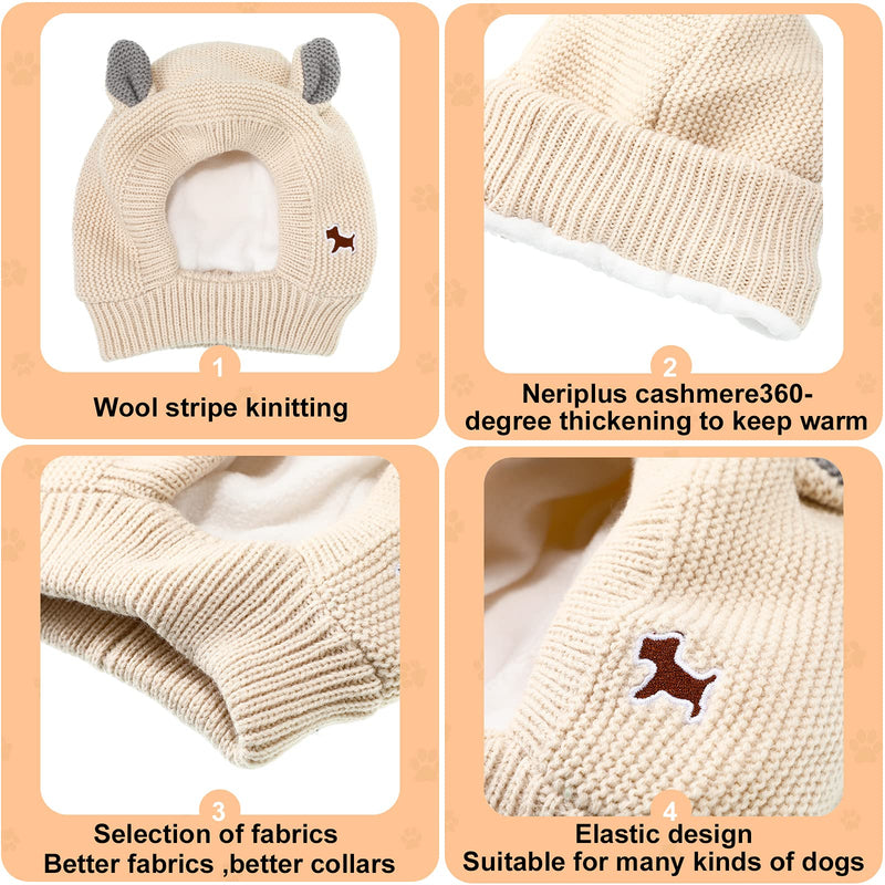 2 Pcs Dog Knitted Hats Pet Quiet Ears Warm Dog Ears Cover Noise Protection Pet Ear Muffs Winter Dog Ear Protection Warm Pet Head Wrap Dog Snood for Protecting Pets Dogs Cats from Noise Beige - BeesActive Australia