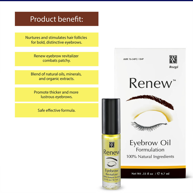 Renew Eyebrow Revitalizer Eyebrow Growth Oil - All Natural Formula Promotes Natural Hair Growth for Luxuriant Eyebrows - Gently Cleanses and Removes Dead Skin Cells for Healthy Vibrant Hair Follicles - BeesActive Australia