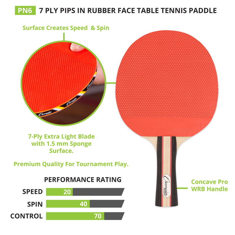 [AUSTRALIA] - Champion Sports Pro Series Rubber Face Table Tennis Paddle - Multiple Speed Ratings Spin Speed Control Rating (2-4-7) 