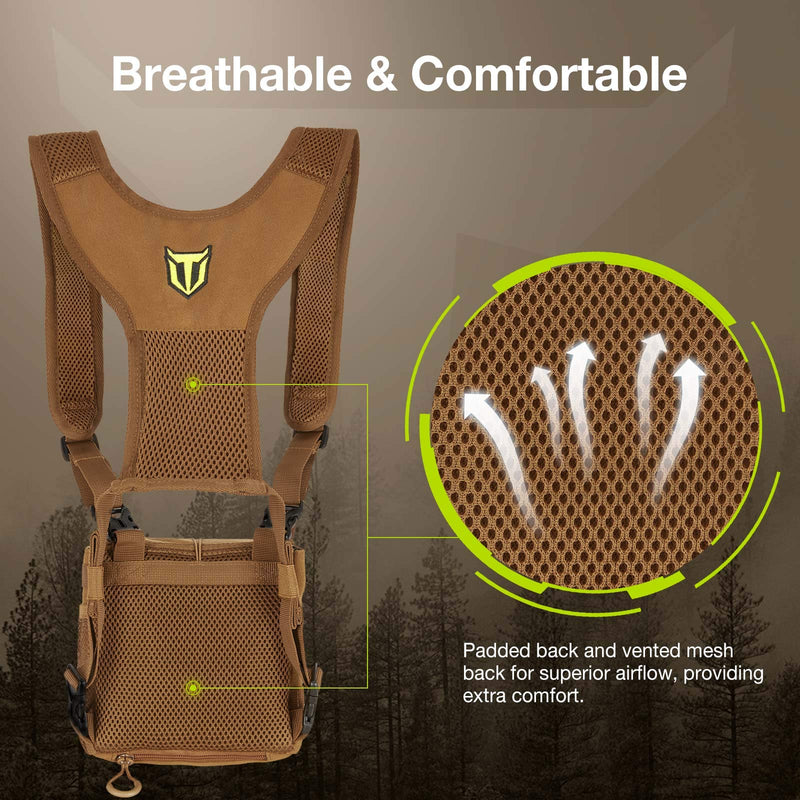 TIDEWE Bino Harness with Rangefinder Pouch & Rain Cover, Durable Lightweight Portable Binocular Pack for Hunting, Hiking Standard Size Brown - BeesActive Australia