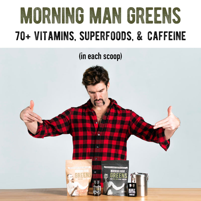 MORNING MAN Greens Powder Probiotic Superfood Mix with 95mg Caffeine, 75+ Vitamins, Green Tea & Coffee Bean Extracts, Digestive Enzymes, Gluten Free, Vegan, Supports Energy, Gut Health, 30 Servings - BeesActive Australia
