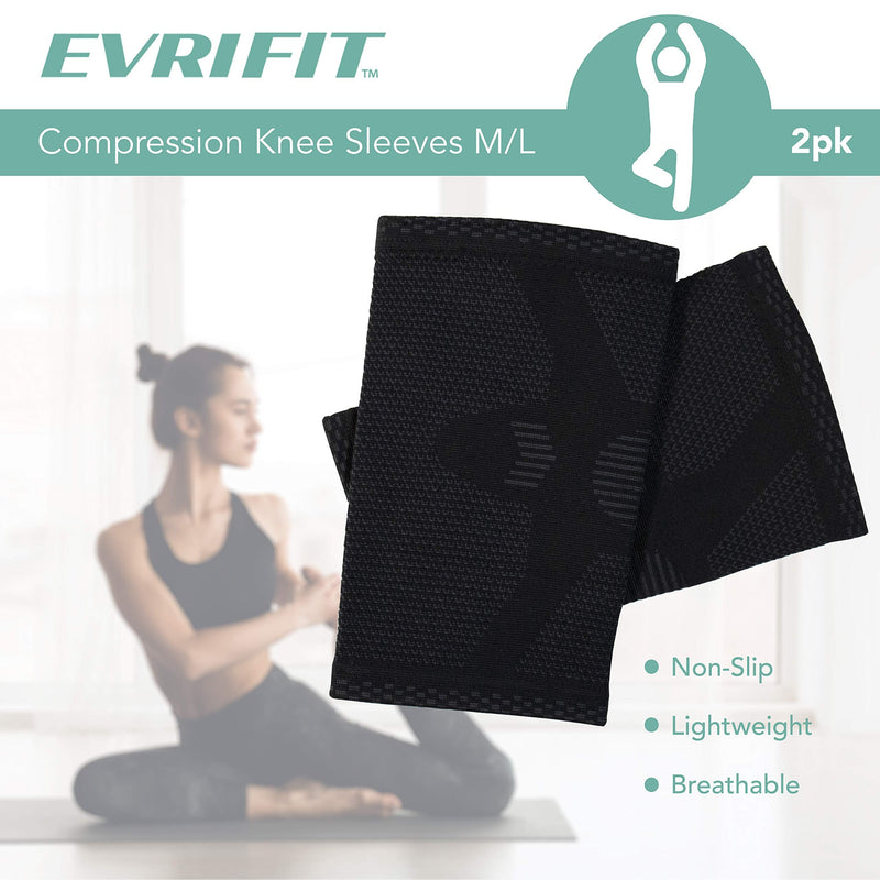 EvriFit Compression High Performance Knee Sleeves, Support for Men & Women, Running, Basketball, Volleyball, Weightlifting & Cross Training, Medium – Large (1 Pair) Black - BeesActive Australia