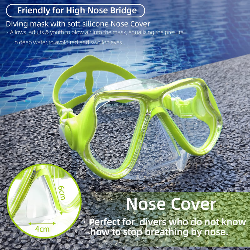 Keary Swimming Goggles Snorkel Diving Mask for Adult Men Women Youth, Anti-Fog 180°Clear View Swim Goggles with Nose Cover Yellow - BeesActive Australia