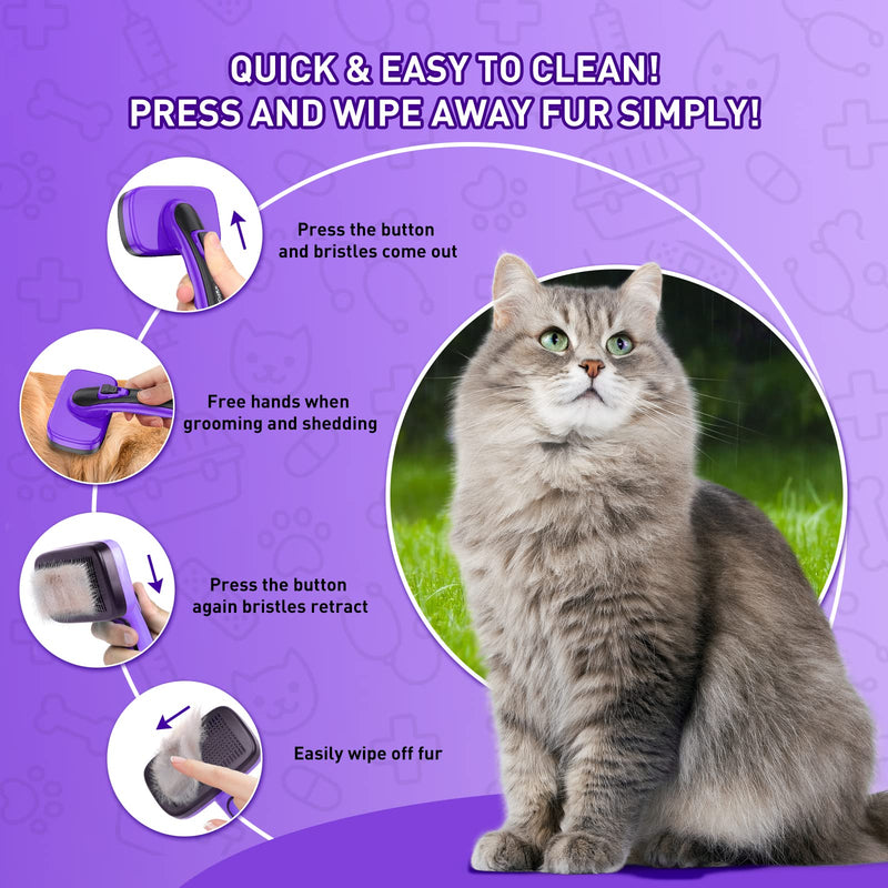 Dogs Self-Cleaning Slicker Brush for Shedding & Grooming Long Short haired, Cats Retractable Brushes for Large Medium Small. Gently Removes Loose Undercoat, Mats Tangled Hair from Pet's Coat (Purple) Purple - BeesActive Australia
