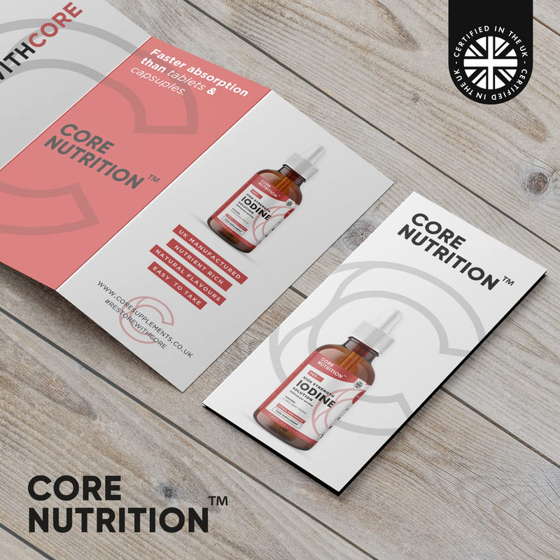 Iodine Liquid Drops - Vegan - High Strength 600mcg per Serving - 400 Servings - 240,000mcg per 60ml Dropper Bottle - Liquid Iodine Solution for Fast Absorption - Made in UK by Core Nutrition - BeesActive Australia