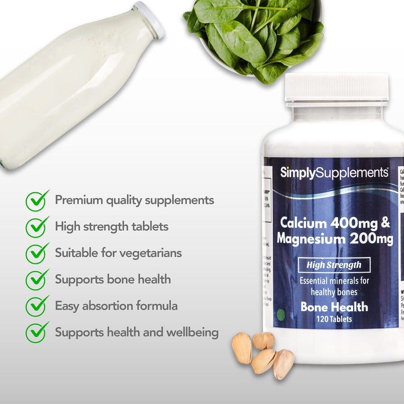 Calcium 400mg & Magnesium 200mg | Support for Bone Health and Muscle Function | Vegan & Vegetarian Friendly | 120 Tablets | Manufactured in The UK - BeesActive Australia