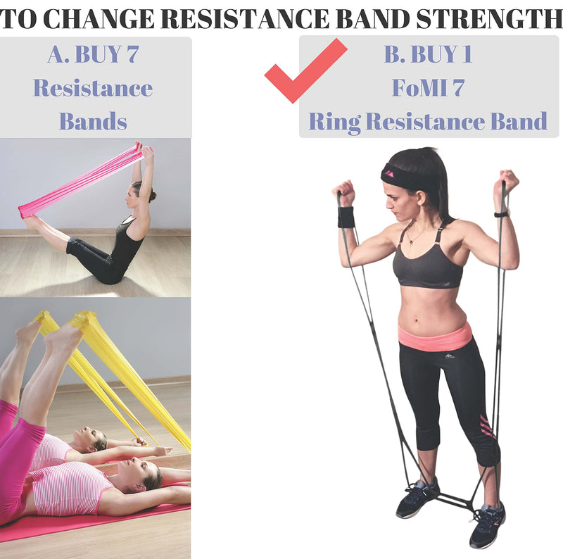 FOMI 7 Ring Stretch and Resistance Exercise Band | Back, Foot, Leg, and Hand Stretcher, Arm Exerciser | Portable | for Home or Fitness Center Workout, Physical Therapy Black; Strong Resistance - BeesActive Australia