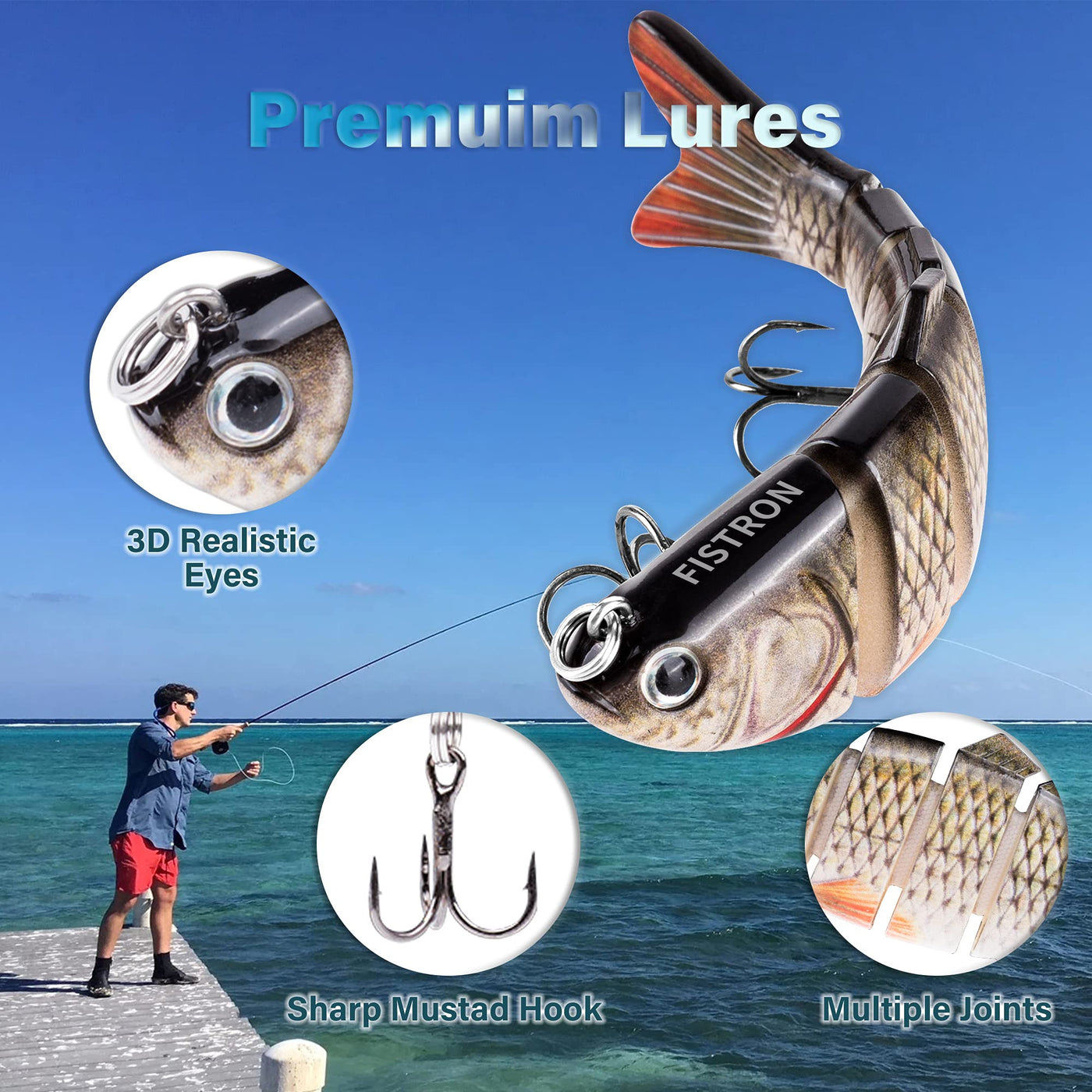Fistron Fishing Lures for Bass Bait-Trout Lures Multi Jointed