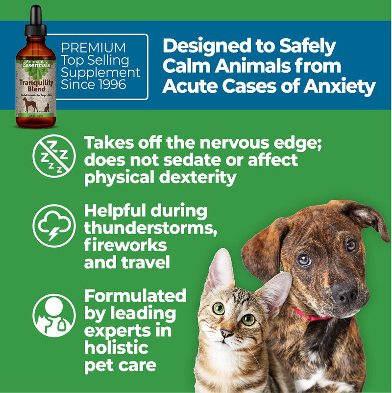 Animal Essentials Tranquility Blend Herbal Formula for Dogs & Cats - Made in USA, Calming Supplement, Anxiety Relief 2 fl oz (60 ml) - BeesActive Australia