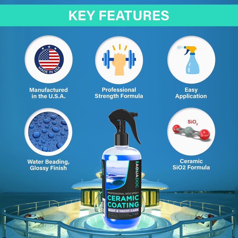 Boat Cleaner Wax - Ceramic Sio2 Sealant & Boat Ceramic Coating Spray, Exterior Boat Cleaner - Water Spot Remover, Boat UV Protectant Spray & Marine Wax for Boats to get a Glossy Shine - AquaDoc 16oz - BeesActive Australia