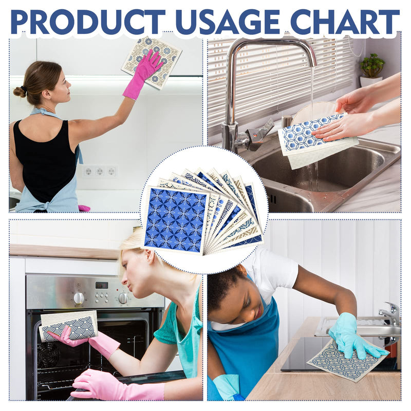 9 Pcs Swedish Kitchen Dishcloths Absorbent Swedish Dish Towels Blossoms Flower Soft Reusable Kitchen Towels Cleaning Sponge Cloth Quick Drying Kitchen Dish Rags (Japanese) Blue Japanese - BeesActive Australia