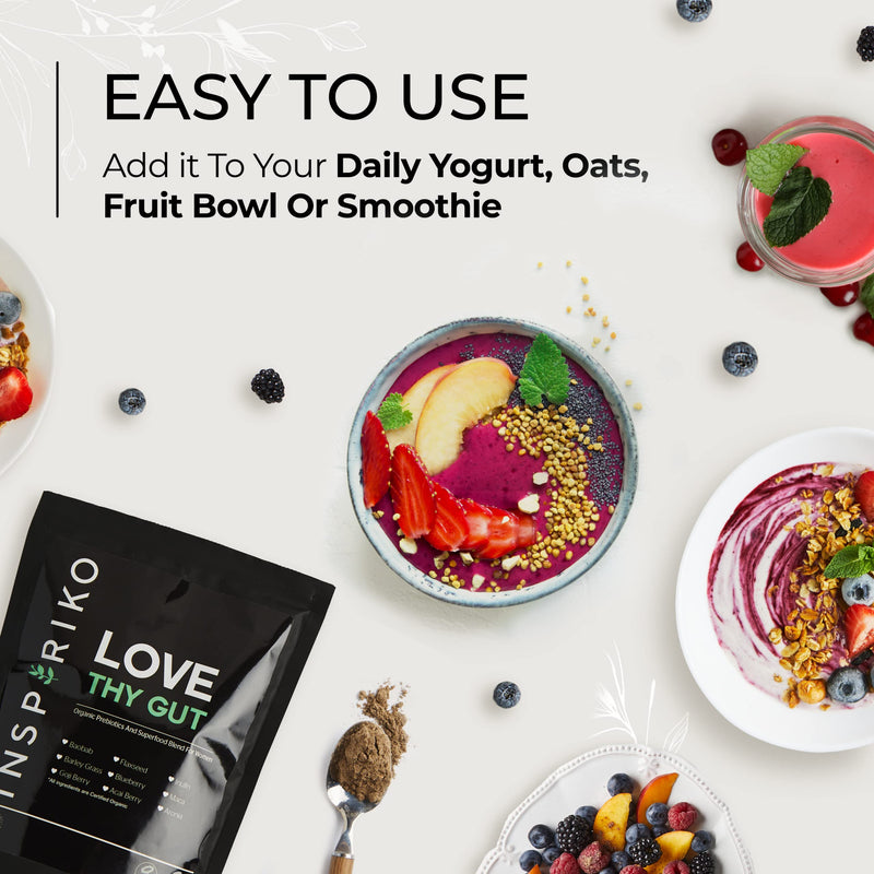 Organic Prebiotic Fibre Supplement - Award Winning Gut Health Supplement with 9 High Fiber Superfoods - High in Soluble Fibre Powder, Prebiotics & Insoluble Fibre. 180 Grams. by Inspiriko - BeesActive Australia