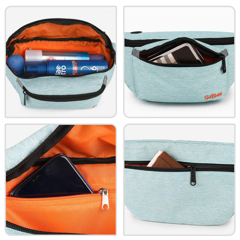 Fanny Pack for Men Women - Waist Bag Pack - Lightweight Belt Bag for Travel Sports Hiking 3-Mint Green 11" x 5" x 6" L(11" x 5" x 6") - BeesActive Australia