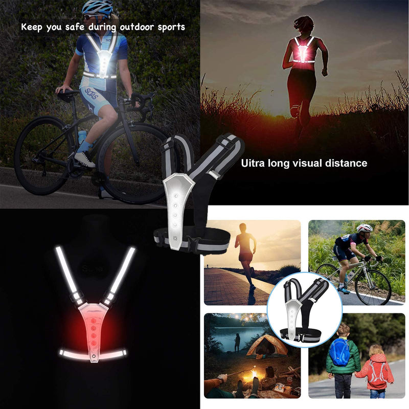 LOOMUSUN LED Reflective Running Vest Gear Set:1 Reflective Safety Vest, 2 LED Reflective Armbands, 2 Shoe Clips, High Visibility Safety Gear for Men/Women, Night Running, Walking, Cycling, Hiking Black-white - BeesActive Australia