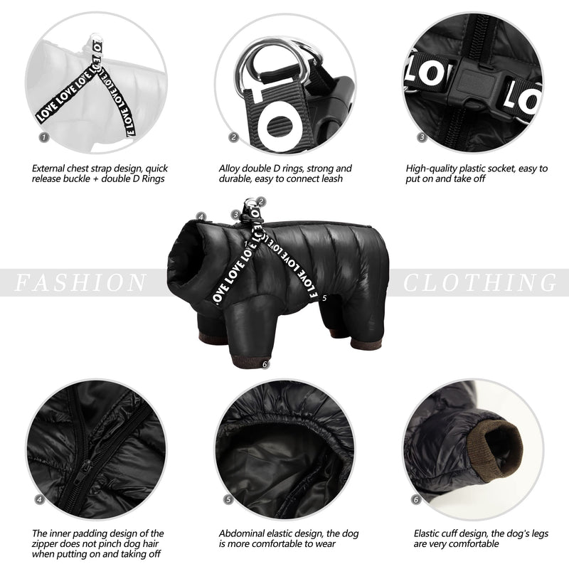 Didog Winter Small Dog Coats,Waterproof Jackets with Harness & D Rings,Warm Zip Up Cold Weather Coats for Puppy & Cats Walking Hiking Chest 15 Inch;Back length 13 Inch Black - BeesActive Australia