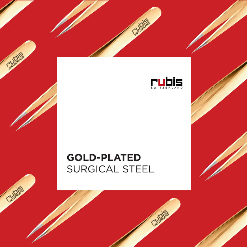 Rubis Stainless Steel Pointed Tweezers for Precise Eyebrows and Hair Removal, 1K003, Made in Switzerland, Gold - BeesActive Australia