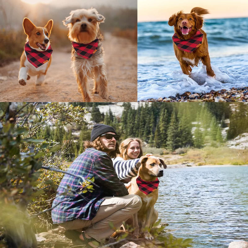 Buffalo Plaid Dog Bandanas 1Pack, Thanksgiving Christmas Red Plaid Dog Bandanas Scarf Triangle Bibs Kerchief Flannel Thicken Cotton Bandana for Small Medium Large Dogs and Cats - BeesActive Australia
