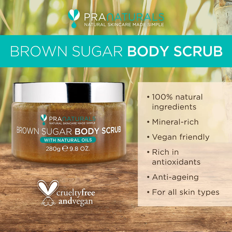 PraNaturals Brown Sugar Body Scrub - Natural Exfoliating Body Scrub - Gently Removes Dead, Dry Skin Cells - 280g - BeesActive Australia