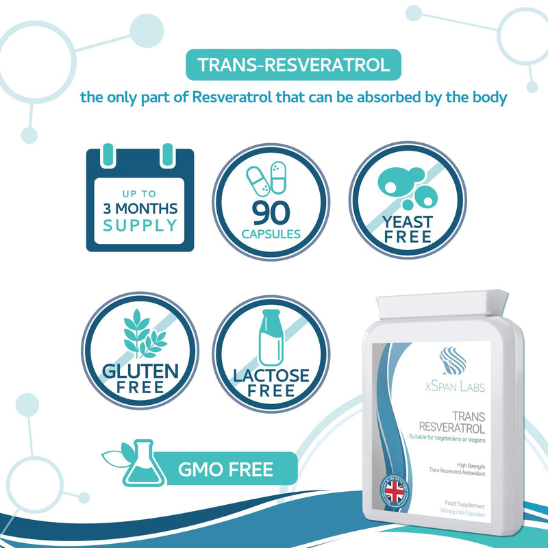 Trans-Resveratrol 150mg 90 Capsules - high Strength, Broad Spectrum, Highly bioavailable, Natural Trans resveratrol Formula - BeesActive Australia