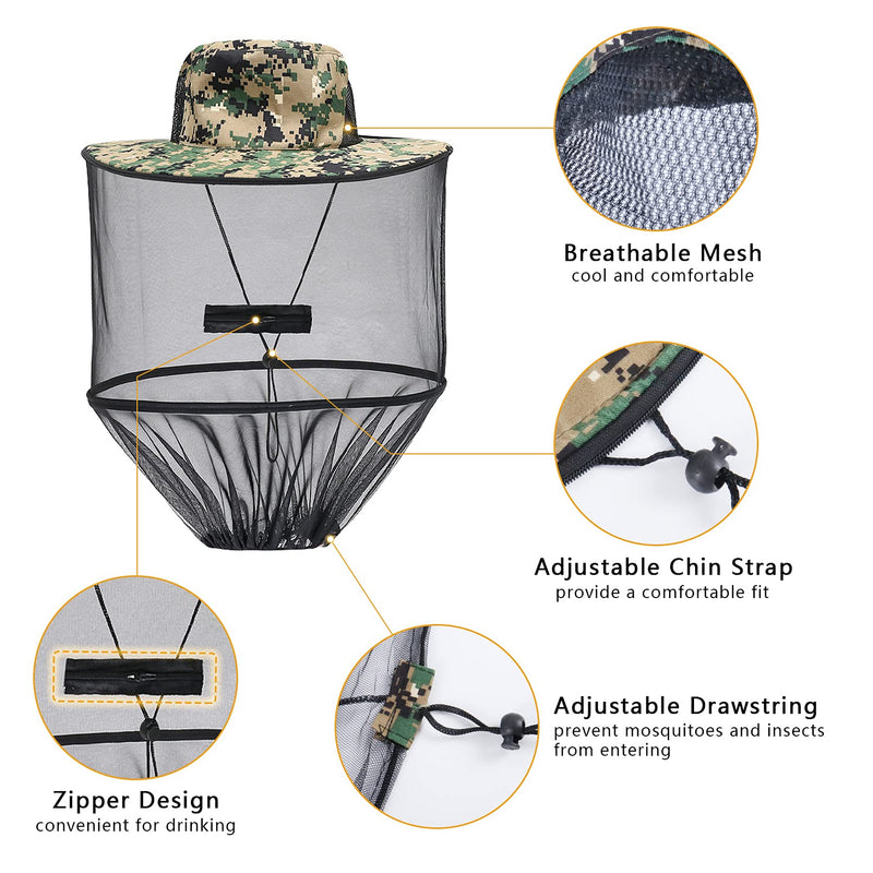Mosquito Hat with Removable Netting Midge Mosquito Head Net Hat Face Neck Protection Head Cover for Beekeeper Hiking Fishing Camping, Green - BeesActive Australia