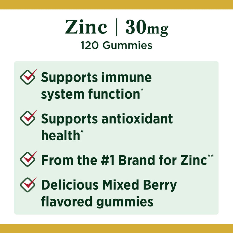 Zinc Gummy by Nature’s Bounty, Immune Support, Mixed Berry, 30 mg, 120 count Gummy - BeesActive Australia