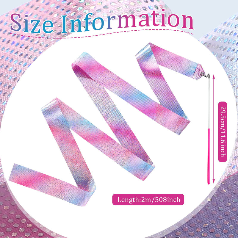6 Pieces Sparkling Dance Ribbon Flash Dance Ribbon 78.74 Inches Long Rhythmic Gymnastics Ribbons Wand Shining Dance Ribbons for Kids Silk Streamers, Dance Pink Twirling Ribbons - BeesActive Australia