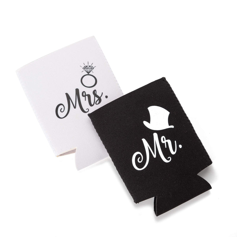 Mr. and Mrs. Can Coolers, Set of 2, 1 White and 1 Black Beer Can Coolies, Cute Wedding Gifts, Novelty Can Cooler, Perfect Engagement or Anniversary Gift, Bridal Shower Gift - BeesActive Australia