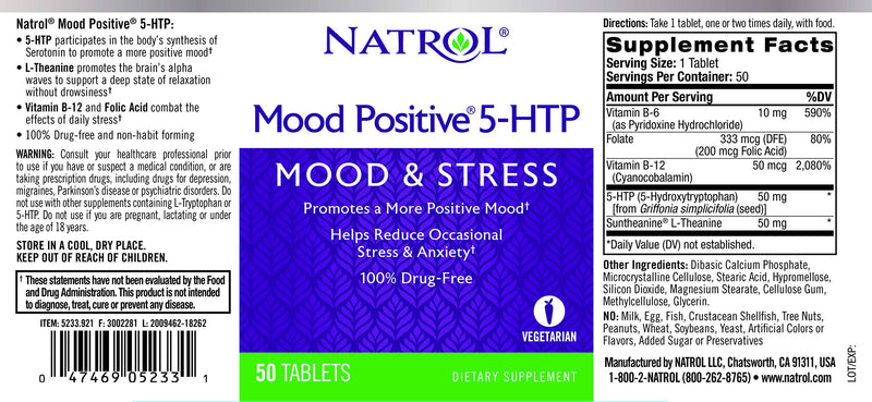 Natrol 5-HTP Mood Positive Tablets, 50 Count - BeesActive Australia