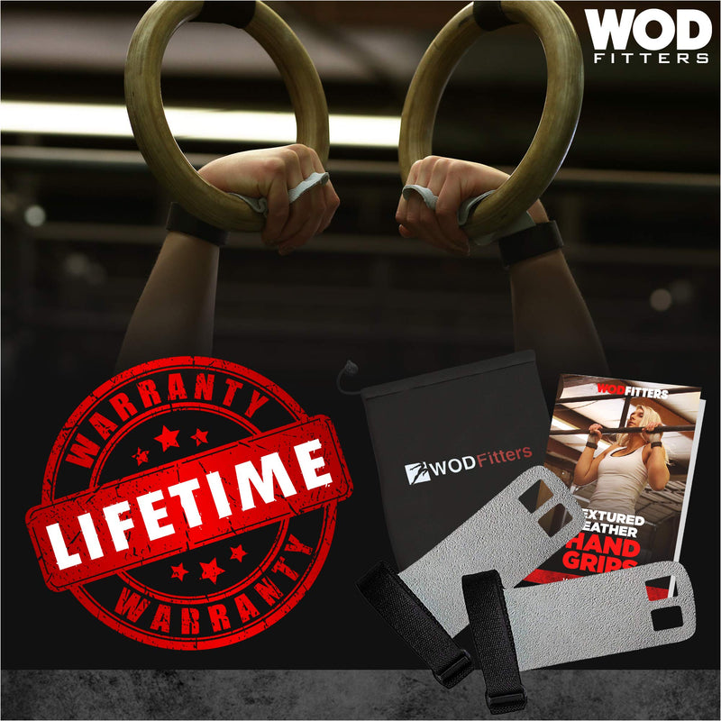 WODFitters Textured Leather Hand Grips for Cross Training, Kettlebells, Powerlifting, Chin Ups, Pull Ups, WODs & Gymnastics – with Grips Storage Pouch New Design Extra Small - BeesActive Australia