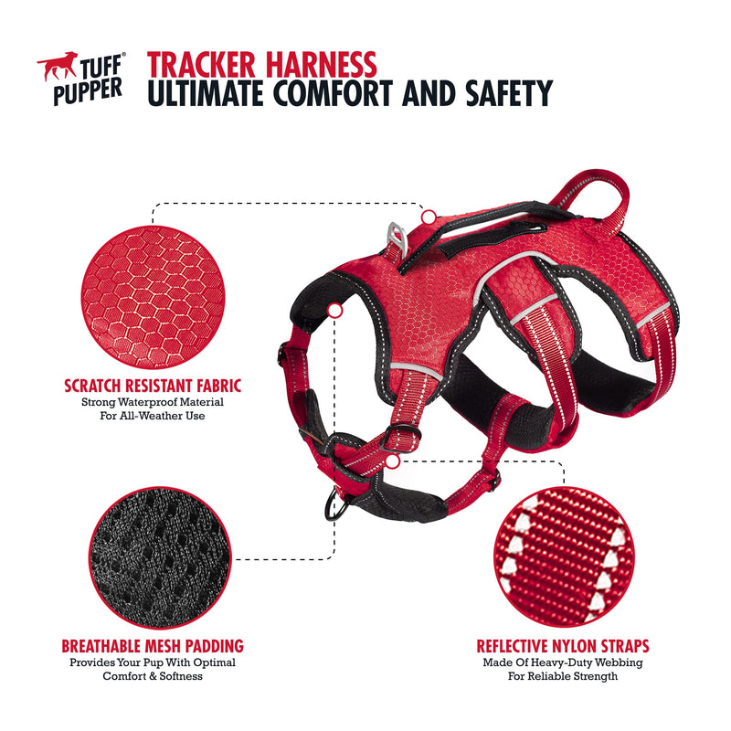 Tuff Pupper Updated for 2022 - Tracker No Escape Dog Harness | Dual Escape Proof Leash Attachments | 5 Point Adjustable Fit Harness for Dogs | Padded Dog Harness for Comfort | Handle Dog Lift Harness Medium (Neck: 18-23" , Chest: 22-31") March Red - BeesActive Australia