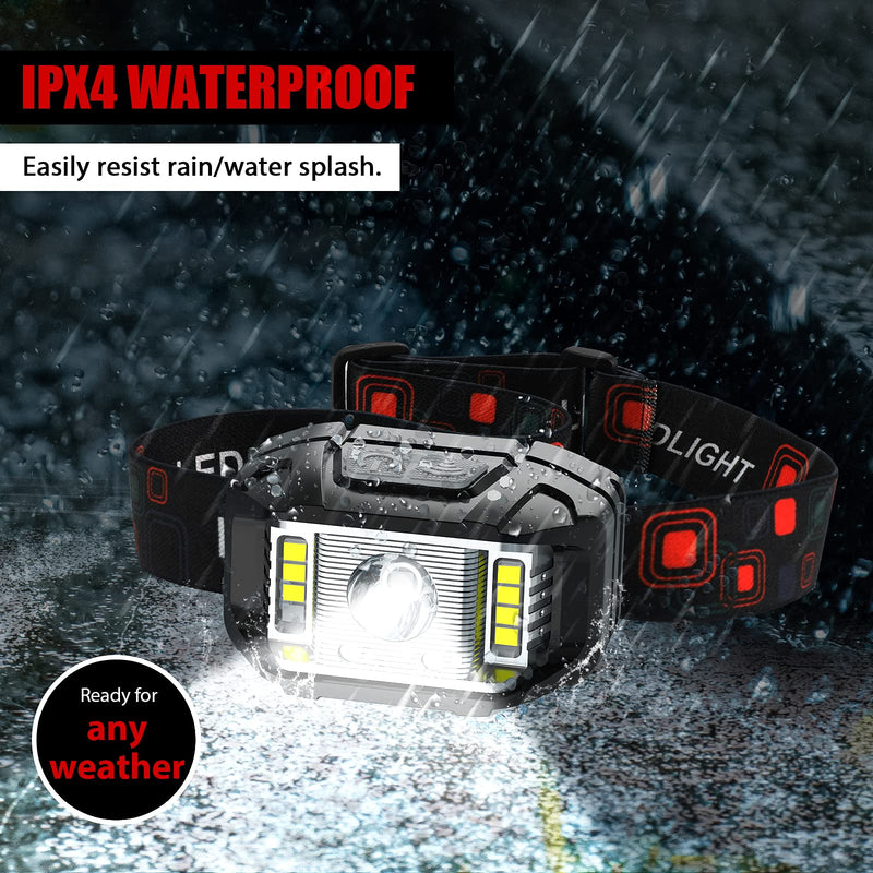 Headlamp Rechargeable, JNDFOFC 1200 Lumen Super Bright Motion Sensor LED Head Lamp flashlight, 2 PACK Waterproof Headlight with White Red Light,14 Modes Head Lights for Outdoor Camping Fishing Running - BeesActive Australia