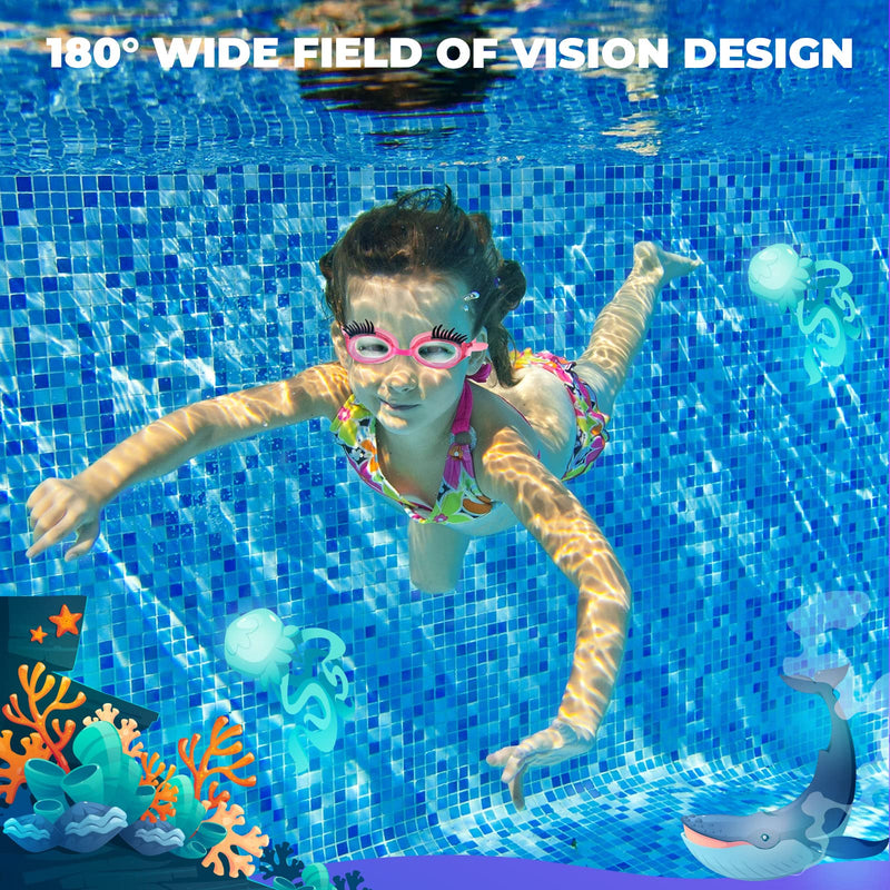 2 Pieces Kids Swim Goggles Eyelashes Swim Goggle No Slip Leak Girl Goggles Anti Fog UV Goggles for Lash Extensions Purple, Dark Pink - BeesActive Australia