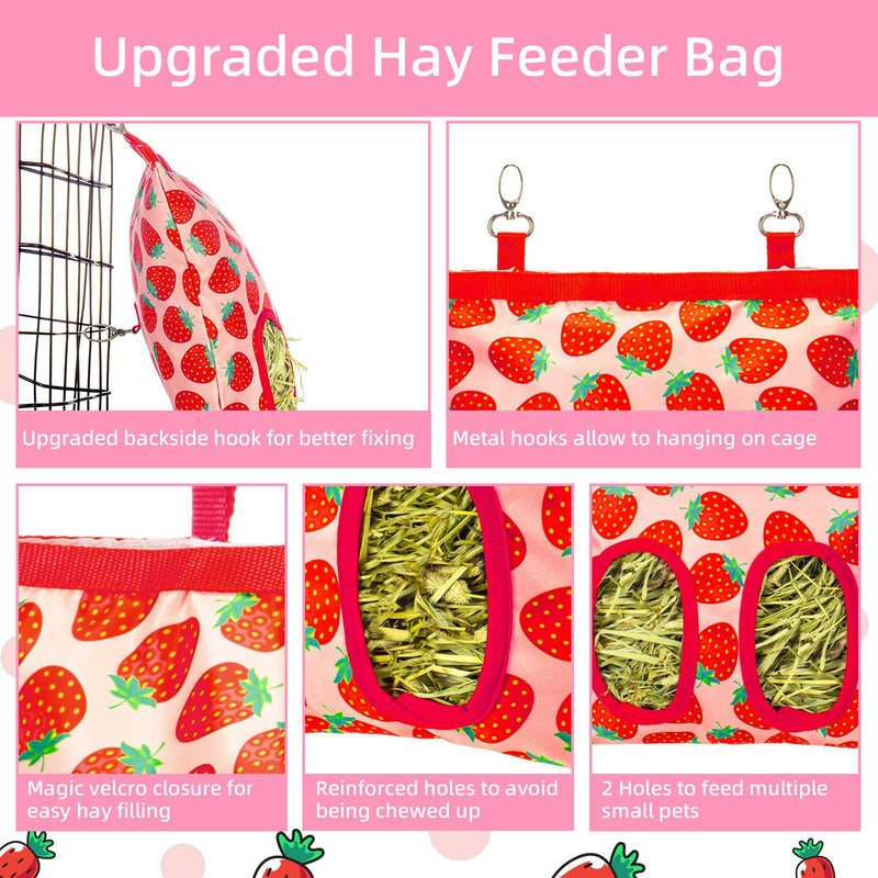 Terossy 2Packs Large Rabbit Hay Feeder Bag, Upgraded Guinea Pig Hay Feeder with 3 Hooks, Chew Proof Washable Hay Bag for Rabbits Bunny Chinchilla Hamster, Mess Free Grass Holder 2 Holes, 9.8x11.4 Inch - BeesActive Australia