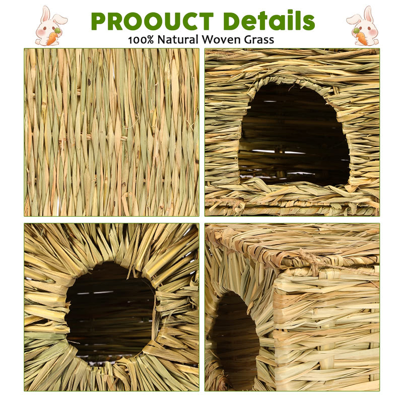 DAMPET Bunny Grass House, Handmade Natural Rabbit Chew House with Openings, Comfortable Safety Playhouse for Rabbit Guinea Pig Ferret and Little Animals to Play, Sleep and Eat Style 1 - BeesActive Australia