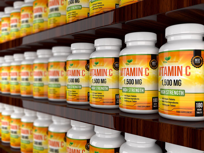 Vitamin C 1500mg per Tablet, High Strength 180 Vegan Tablets, Food Supplement, 6 Month Supply - Made in UK - BeesActive Australia